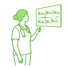 female doctor looking at a chart of beds