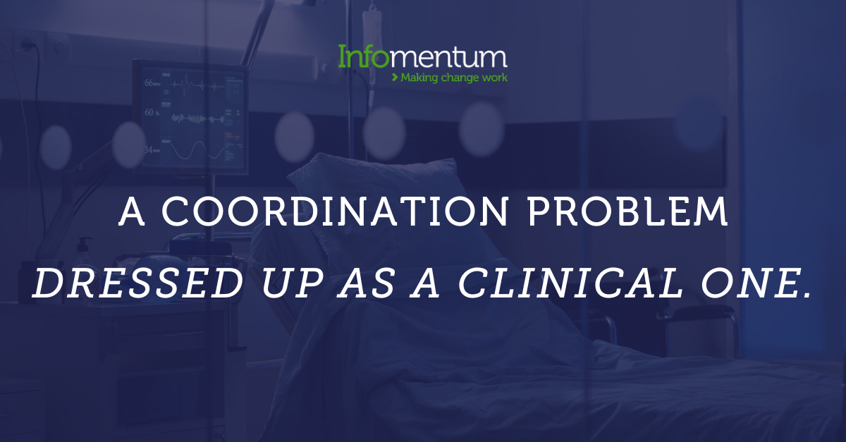 A coordination problem dressed up as a clinical one.