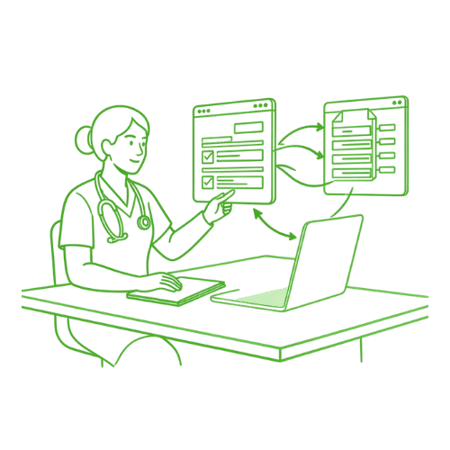 Healthcare worker processing documents